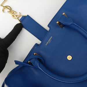 Pre-owned Yves Saint Laurent BABY CABAS Blue Leather 394461 shoulderbag | stylenewstar