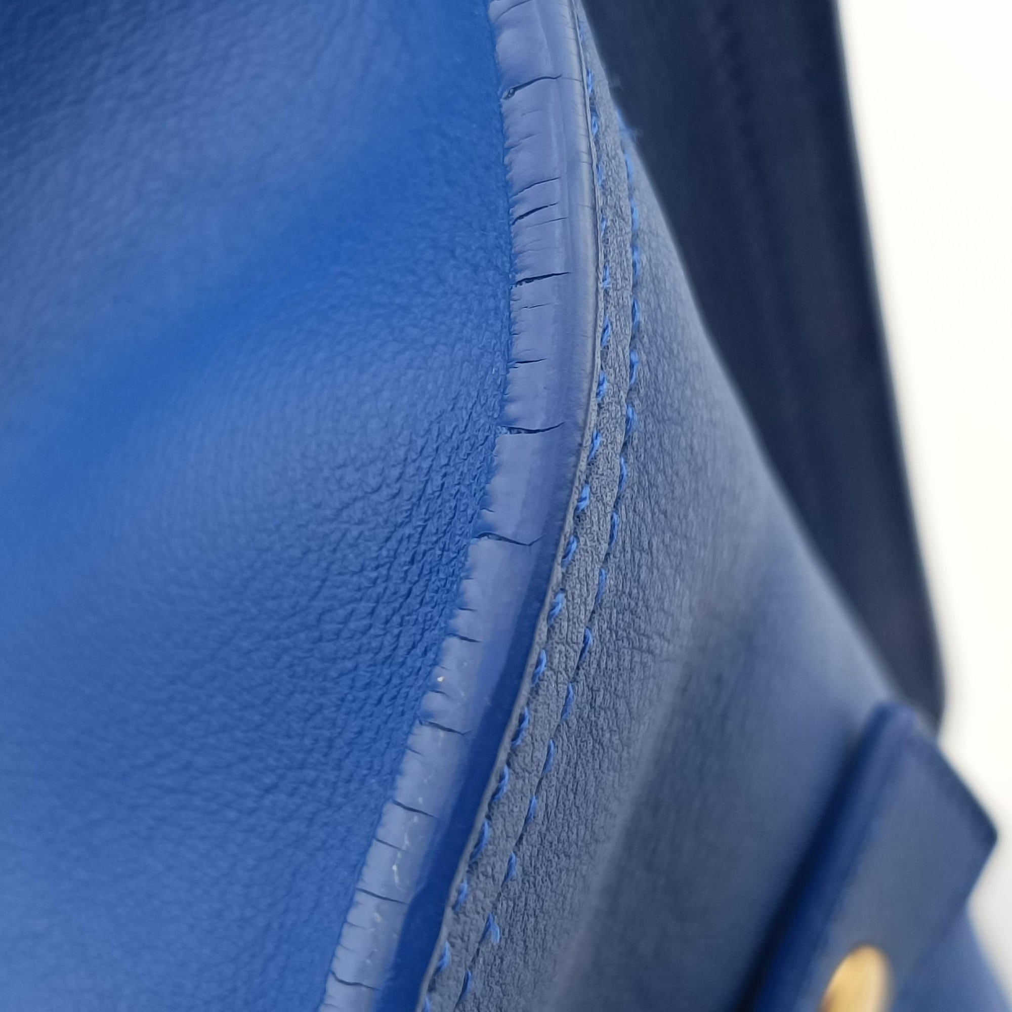 Pre-owned Yves Saint Laurent BABY CABAS Blue Leather 394461 shoulderbag | stylenewstar