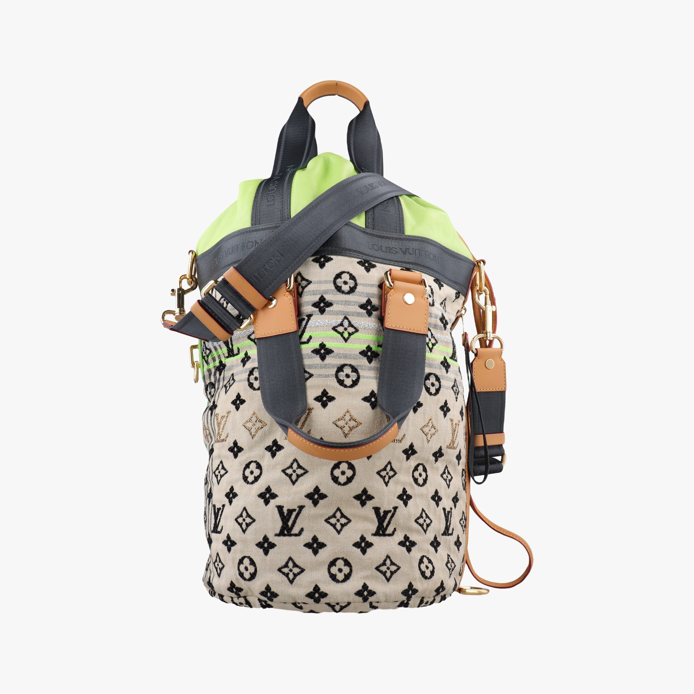 Pre-owned Louis Vuitton Monogram Cheche Gypsy PM Neon Green × Beige Monogram Jacquard Canvas × Calfskin M40361 shoulderbag | stylenewstar
