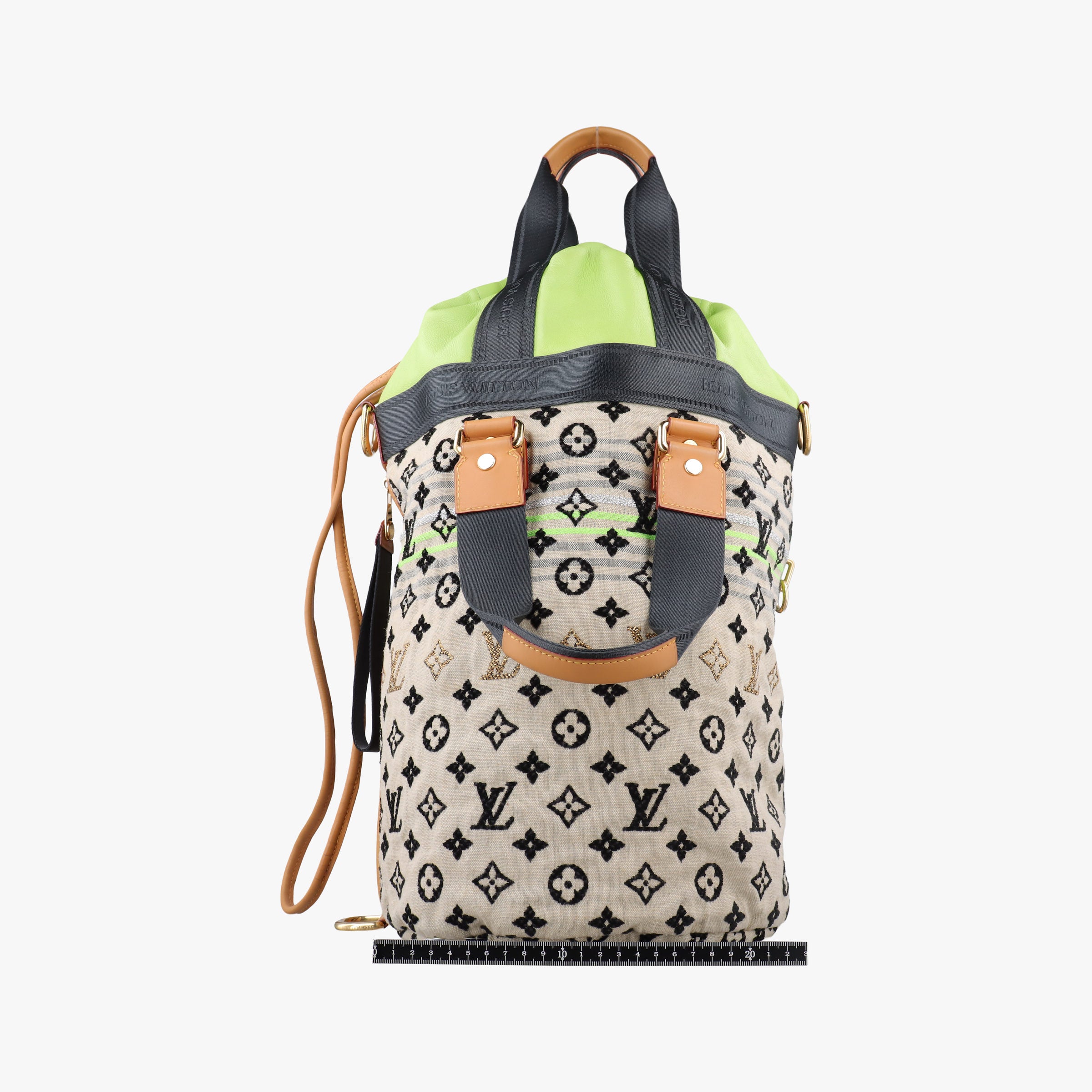 Pre-owned Louis Vuitton Monogram Cheche Gypsy PM Neon Green × Beige Monogram Jacquard Canvas × Calfskin M40361 shoulderbag | stylenewstar
