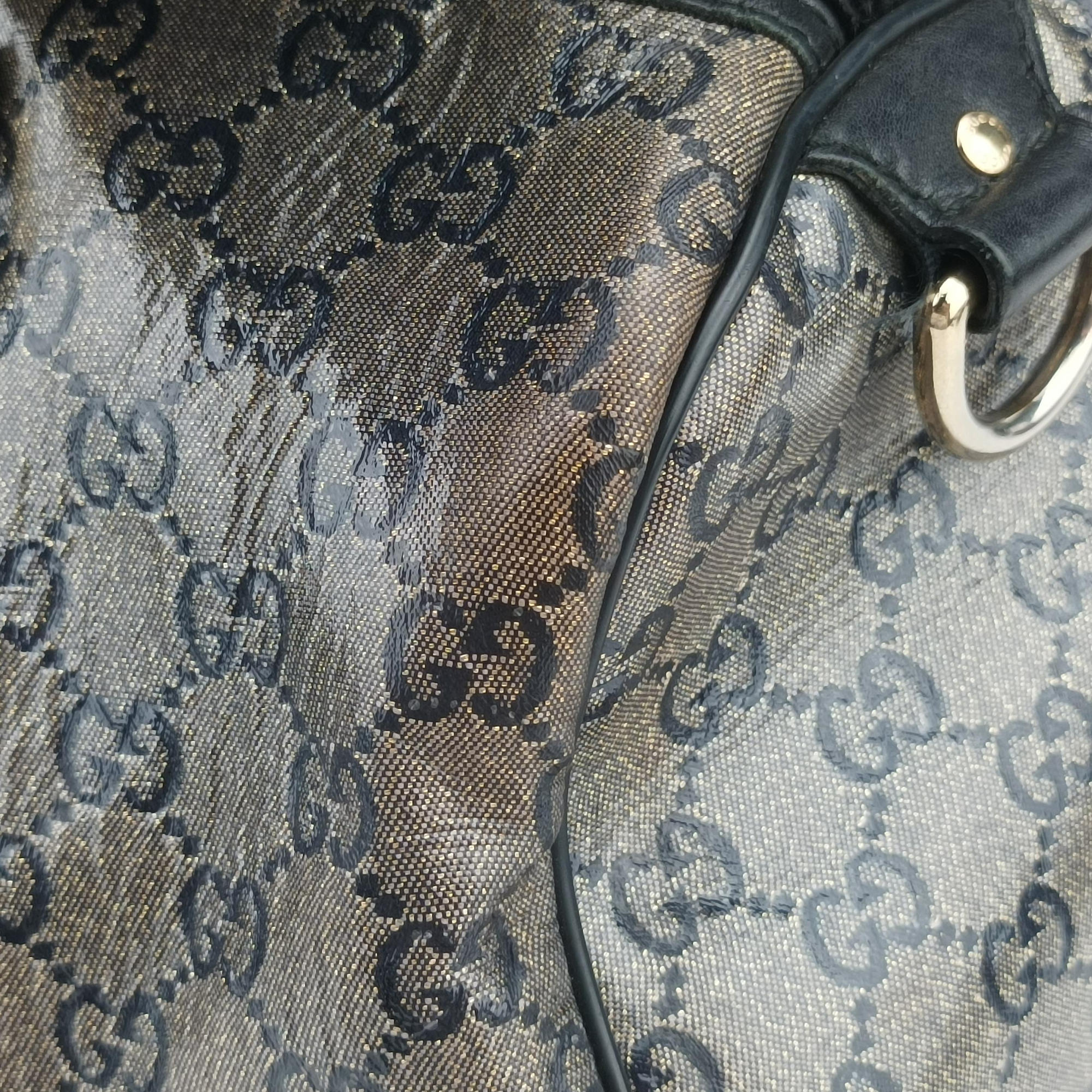 Pre-owned Gucci GG plus Spring Joy GG Supreme Grey PVC coated canvas×Leather 203696 shoulderbag | stylenewstar