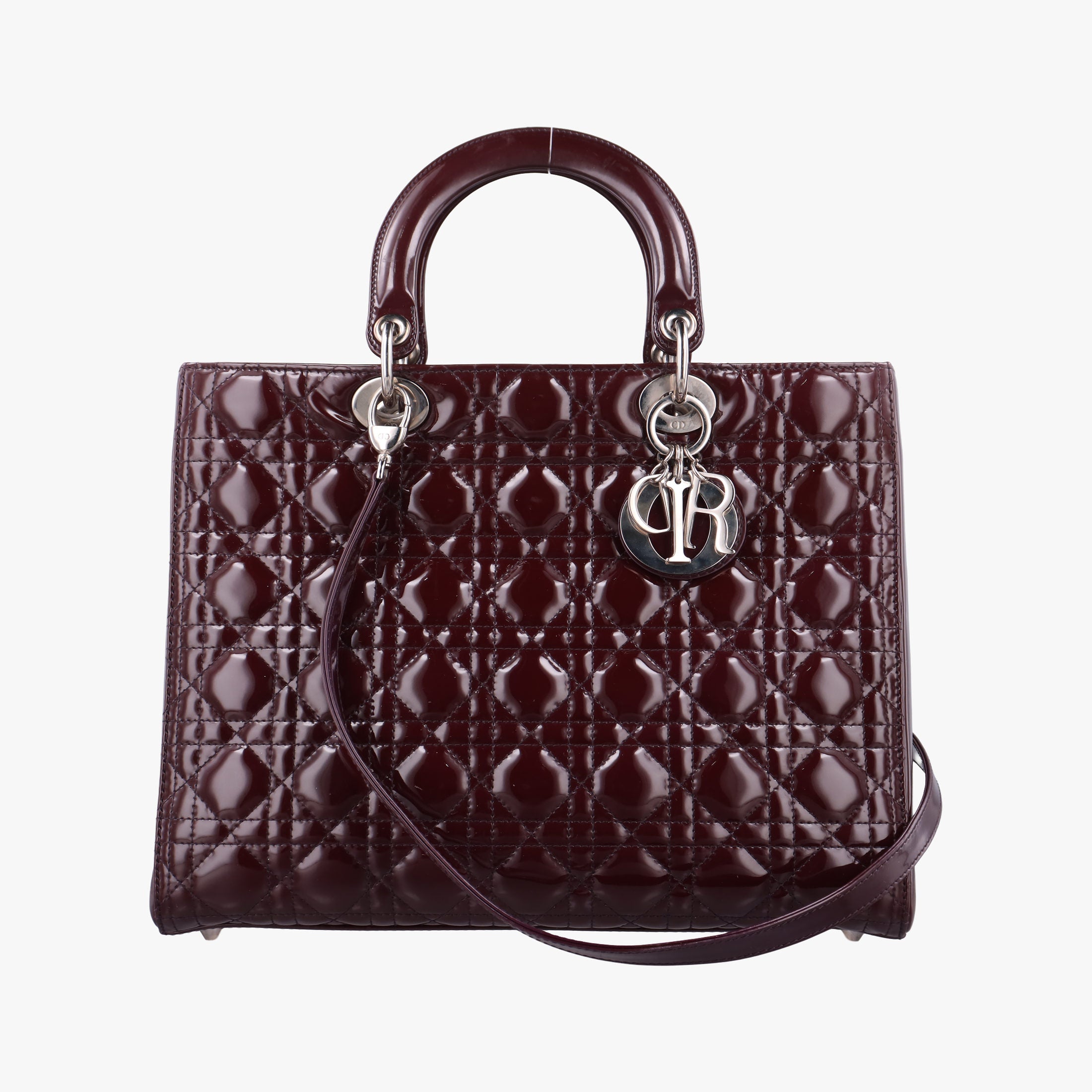 Pre-owned Christian Dior Lady Dior Burgundy patent  shoulderbag | stylenewstar