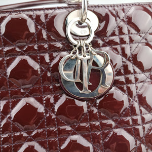 Pre-owned Christian Dior Lady Dior Burgundy patent  shoulderbag | stylenewstar