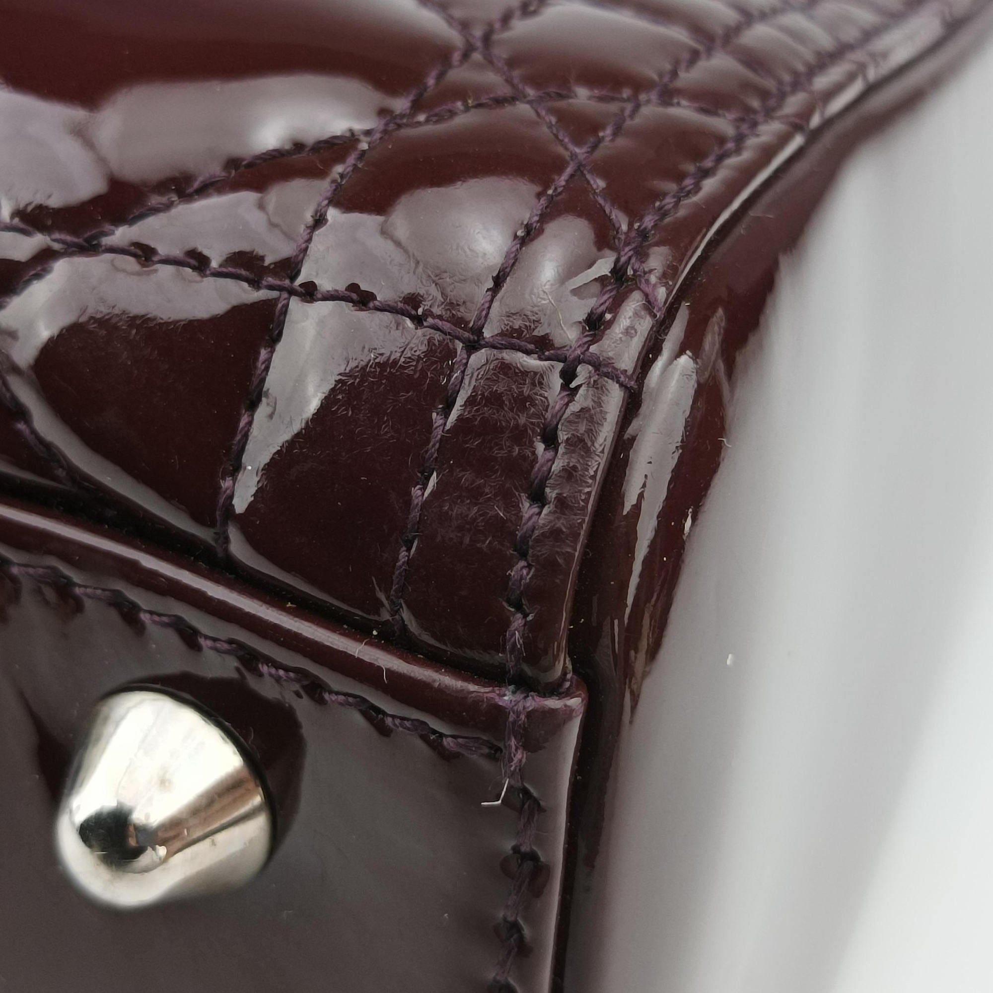 Pre-owned Christian Dior Lady Dior Burgundy patent  shoulderbag | stylenewstar