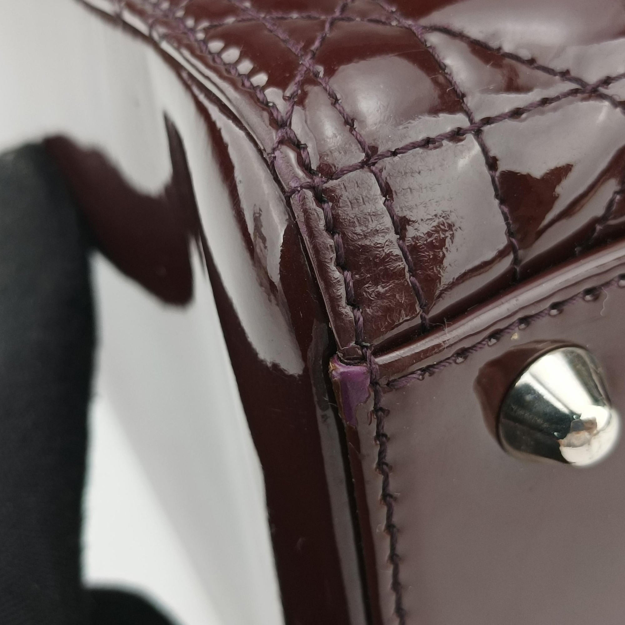 Pre-owned Christian Dior Lady Dior Burgundy patent  shoulderbag | stylenewstar