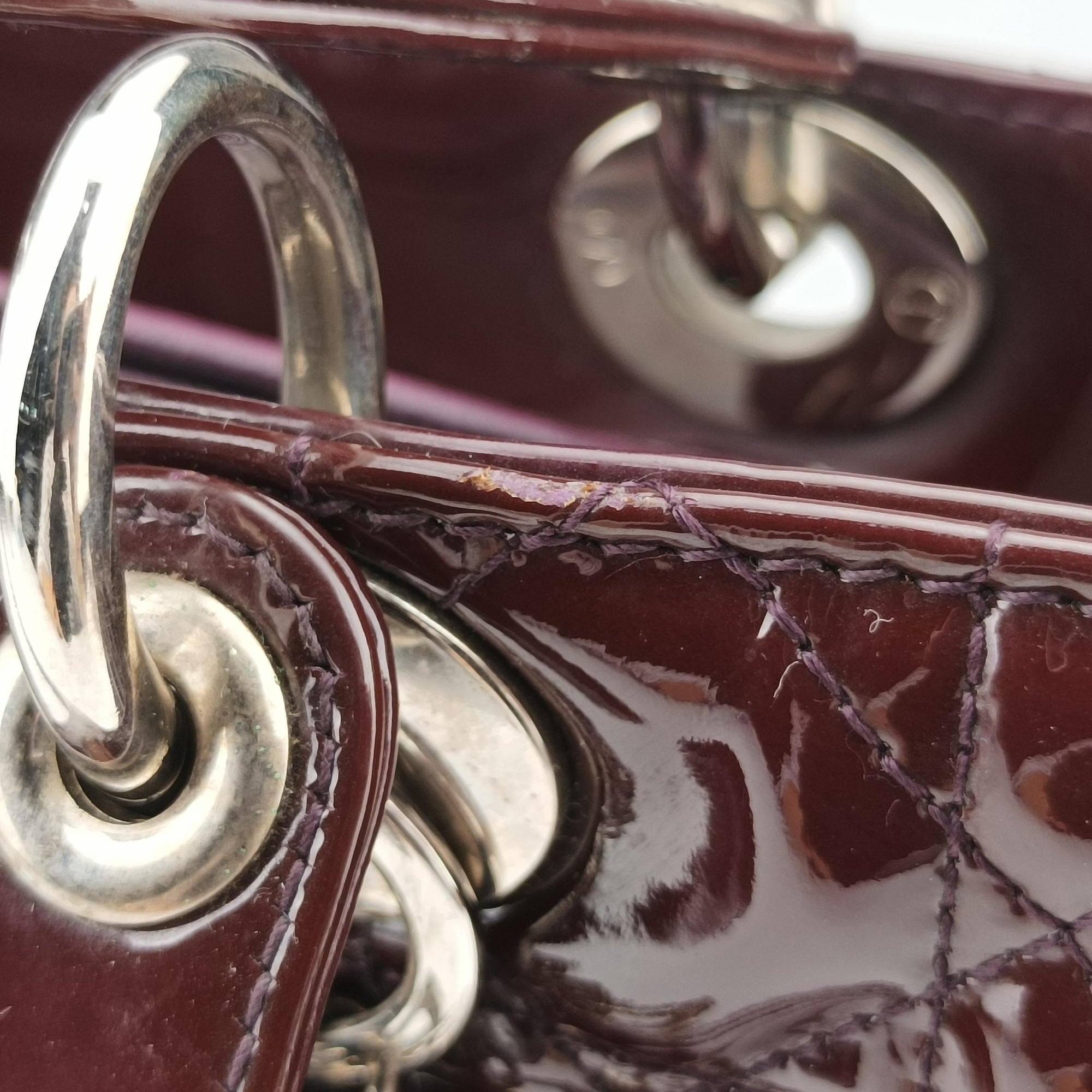 Pre-owned Christian Dior Lady Dior Burgundy patent  shoulderbag | stylenewstar