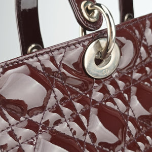 Pre-owned Christian Dior Lady Dior Burgundy patent  shoulderbag | stylenewstar
