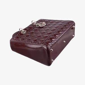 Pre-owned Christian Dior Lady Dior Burgundy patent  shoulderbag | stylenewstar