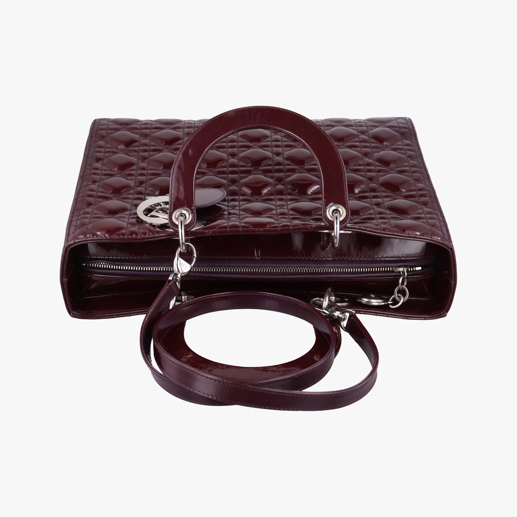 Pre-owned Christian Dior Lady Dior Burgundy patent  shoulderbag | stylenewstar