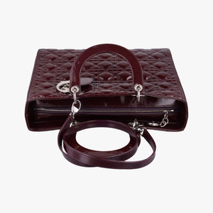 Pre-owned Christian Dior Lady Dior Burgundy patent  shoulderbag | stylenewstar