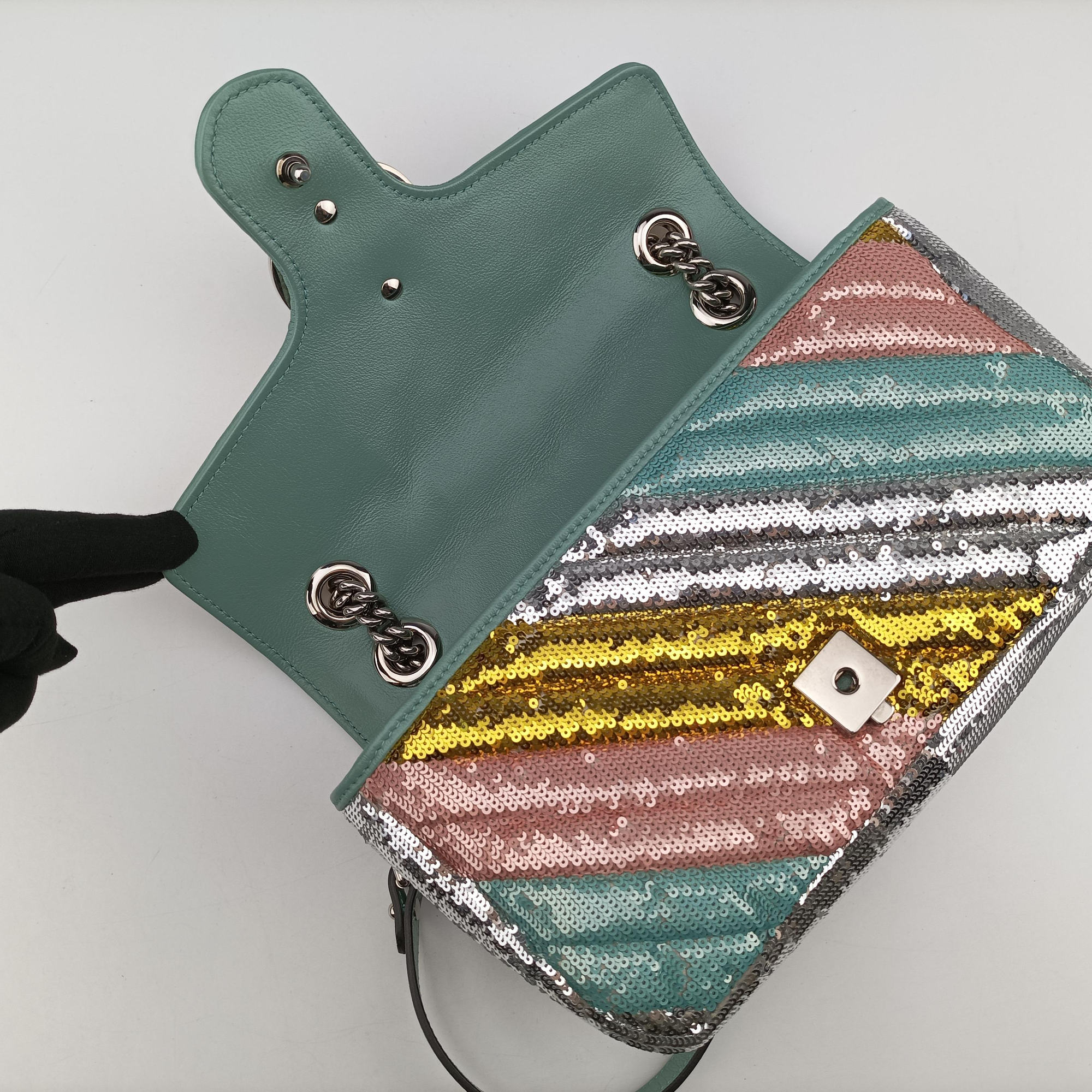 Pre-owned Gucci GG Marmont Multicolour Sequins 443497 shoulderbag | stylenewstar