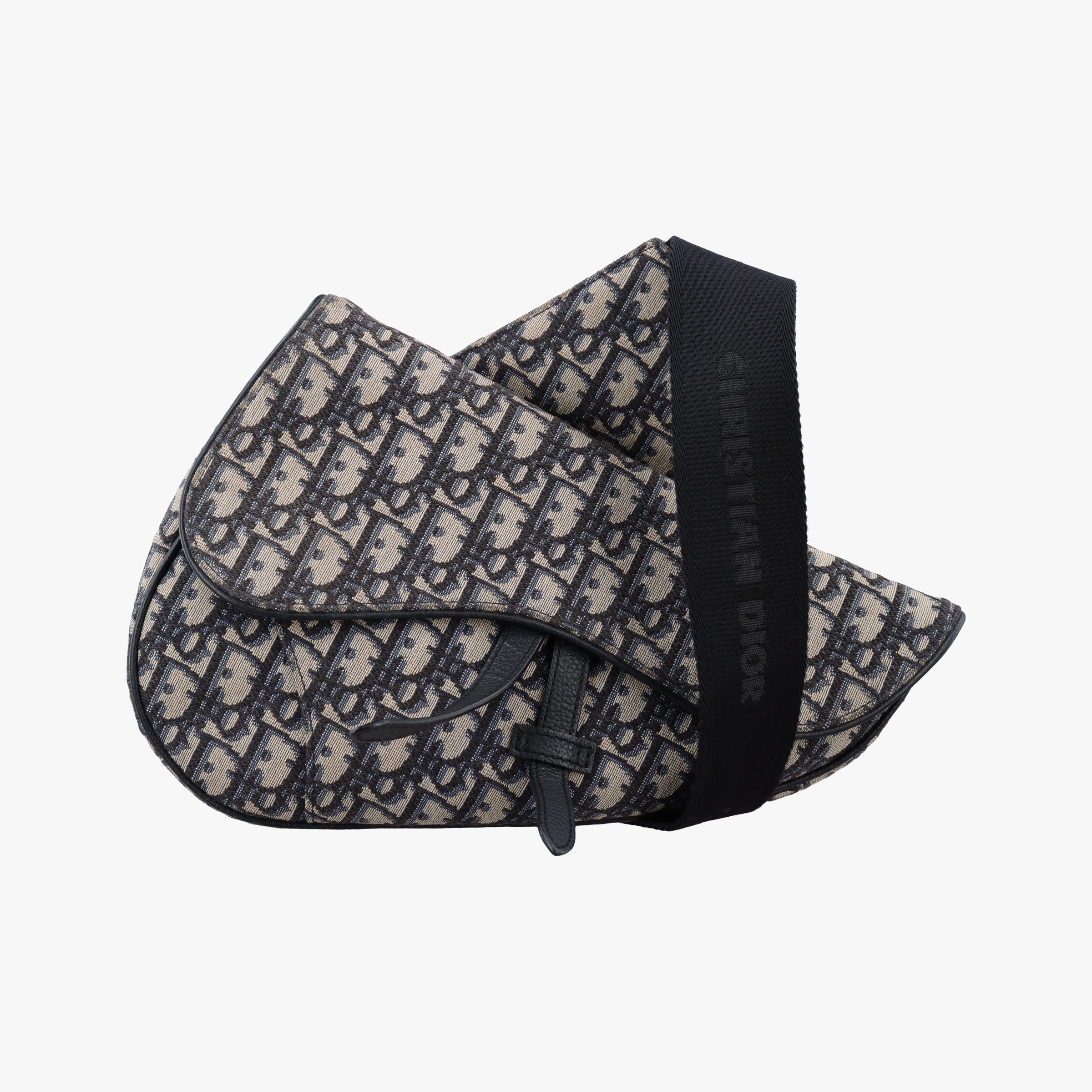 Pre-owned Christian Dior saddle Navy Jacquard×Leather  crossbodybag | stylenewstar