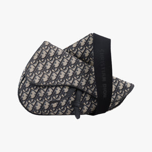 Pre-owned Christian Dior saddle Navy Jacquard×Leather  crossbodybag | stylenewstar