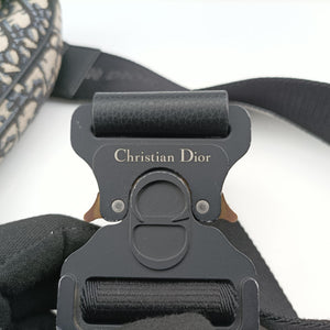 Pre-owned Christian Dior saddle Navy Jacquard×Leather  crossbodybag | stylenewstar