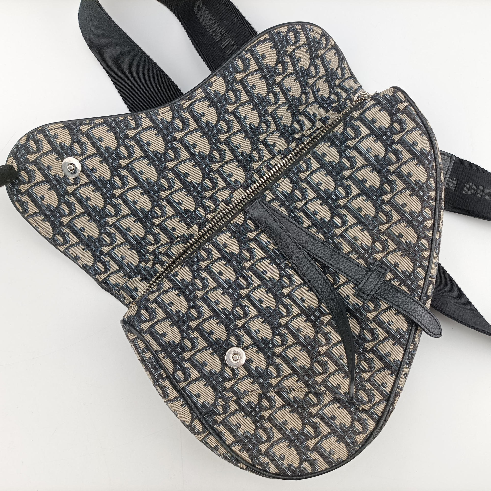 Pre-owned Christian Dior saddle Navy Jacquard×Leather  crossbodybag | stylenewstar