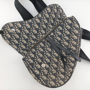 Pre-owned Christian Dior saddle Navy Jacquard×Leather  crossbodybag | stylenewstar