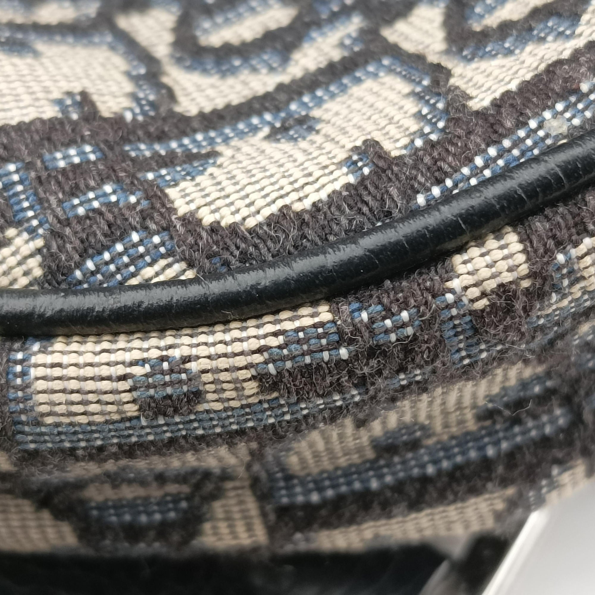 Pre-owned Christian Dior saddle Navy Jacquard×Leather  crossbodybag | stylenewstar