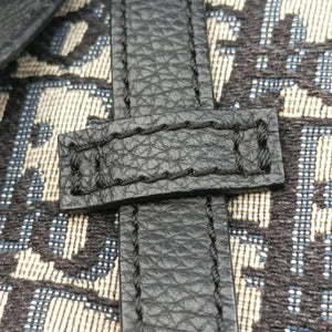 Pre-owned Christian Dior saddle Navy Jacquard×Leather  crossbodybag | stylenewstar