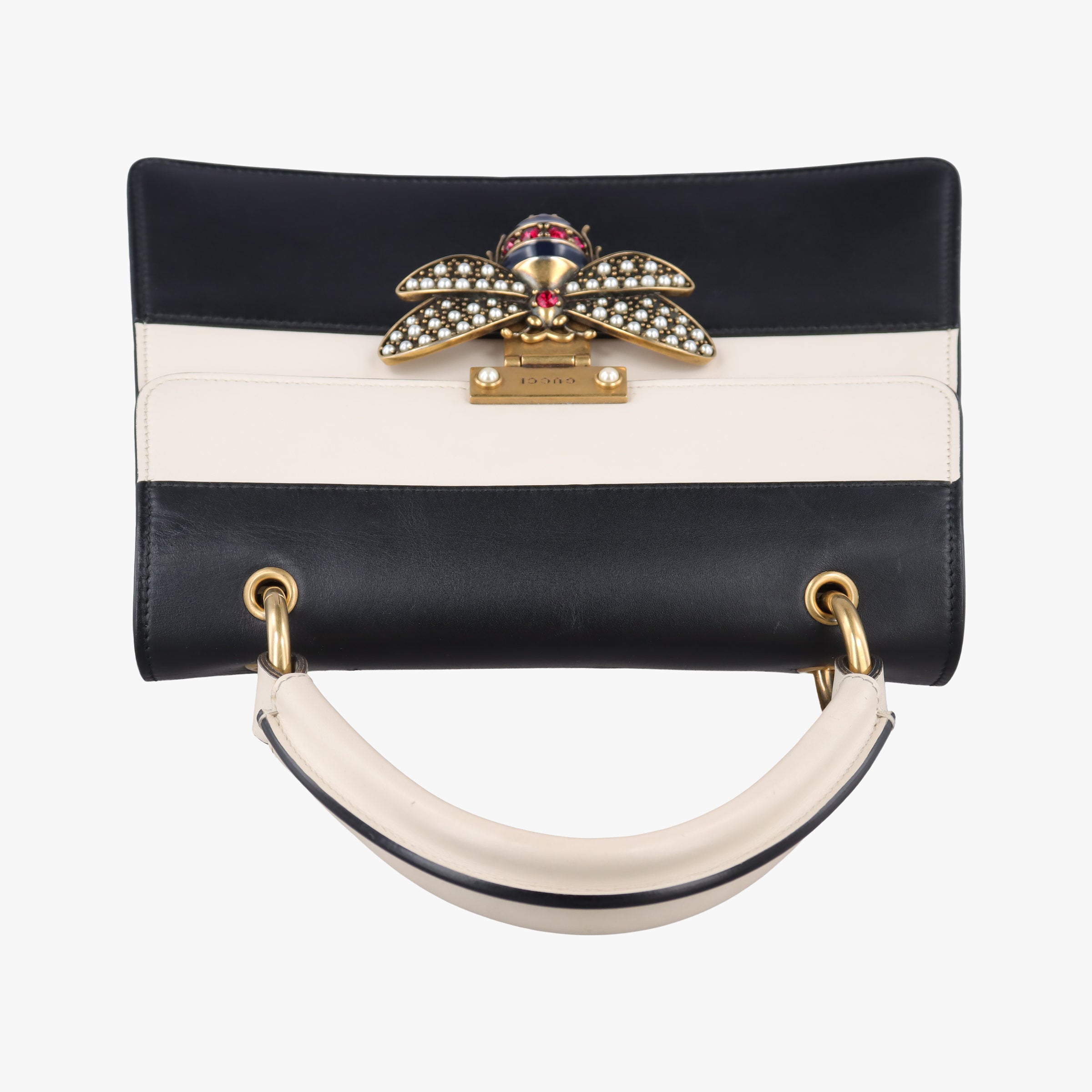 Pre-owned Gucci Queen Margaret Black×white Leather 476541 shoulderbag | stylenewstar