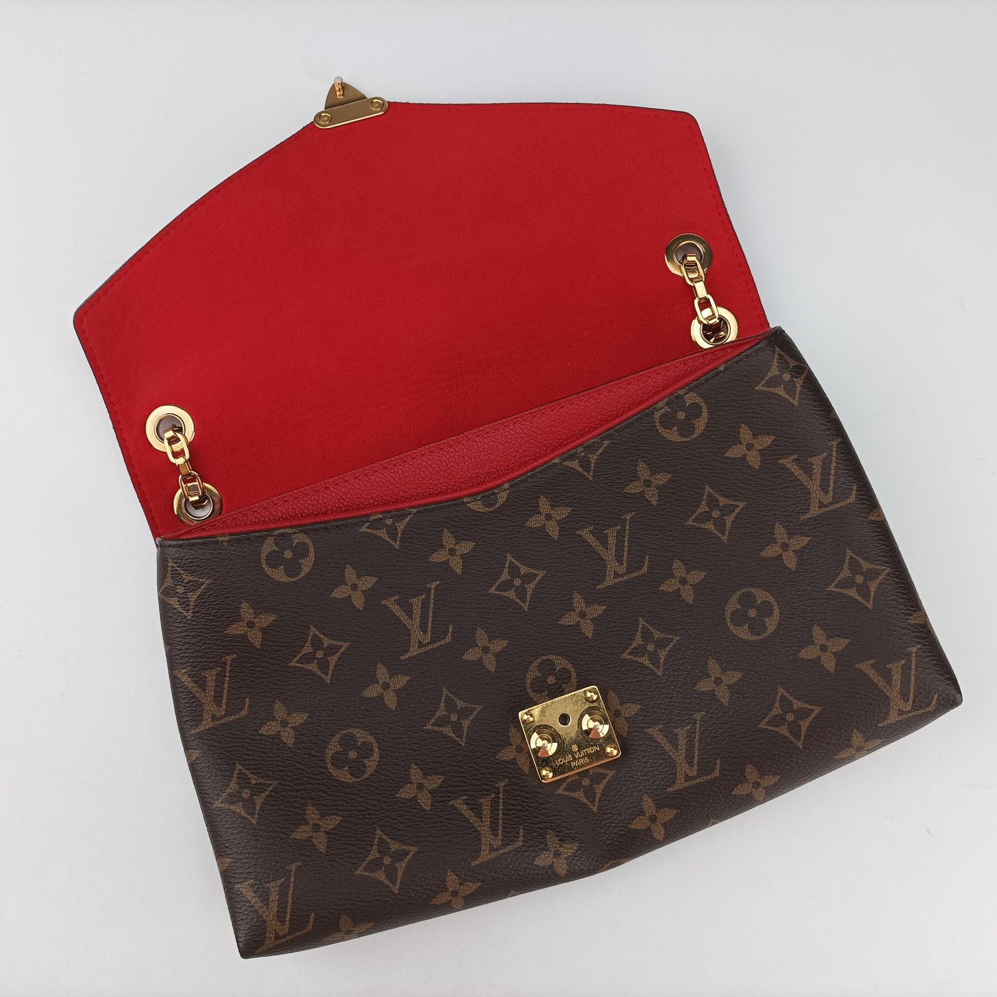 Vintage Louis Vuitton PALLAS Chain Brown×CERISE Monogram Canvas×calf leather M41201 shoulderbag | stylenewstar