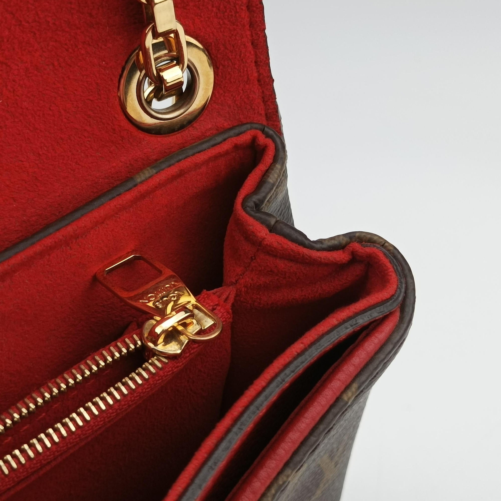 Vintage Louis Vuitton PALLAS Chain Brown×CERISE Monogram Canvas×calf leather M41201 shoulderbag | stylenewstar