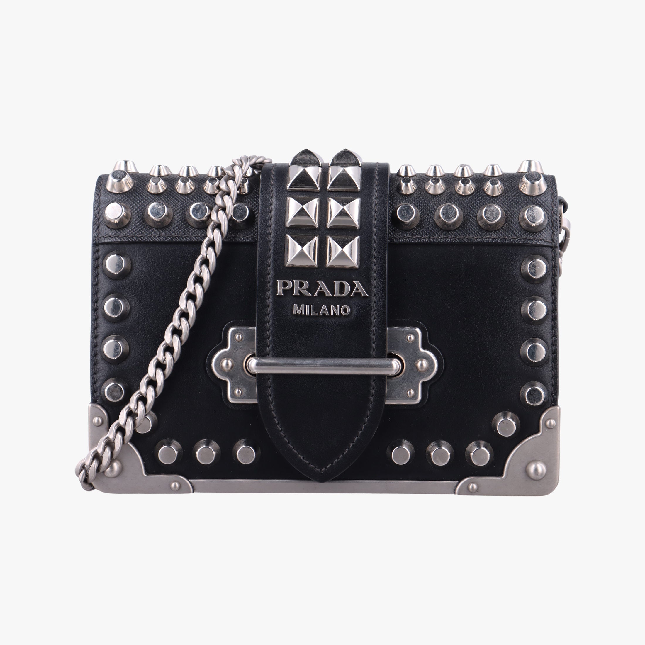 Pre-owned Prada Cahier Black Leather 1BH018 shoulderbag | stylenewstar