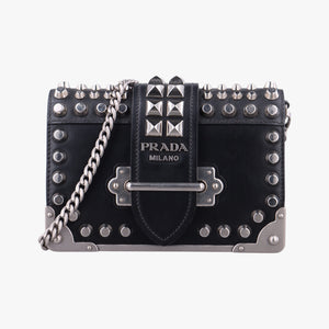 Pre-owned Prada Cahier Black Leather 1BH018 shoulderbag | stylenewstar