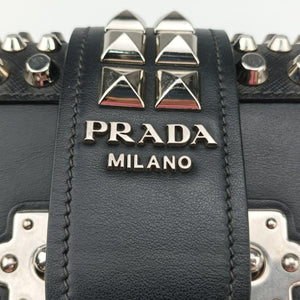 Pre-owned Prada Cahier Black Leather 1BH018 shoulderbag | stylenewstar