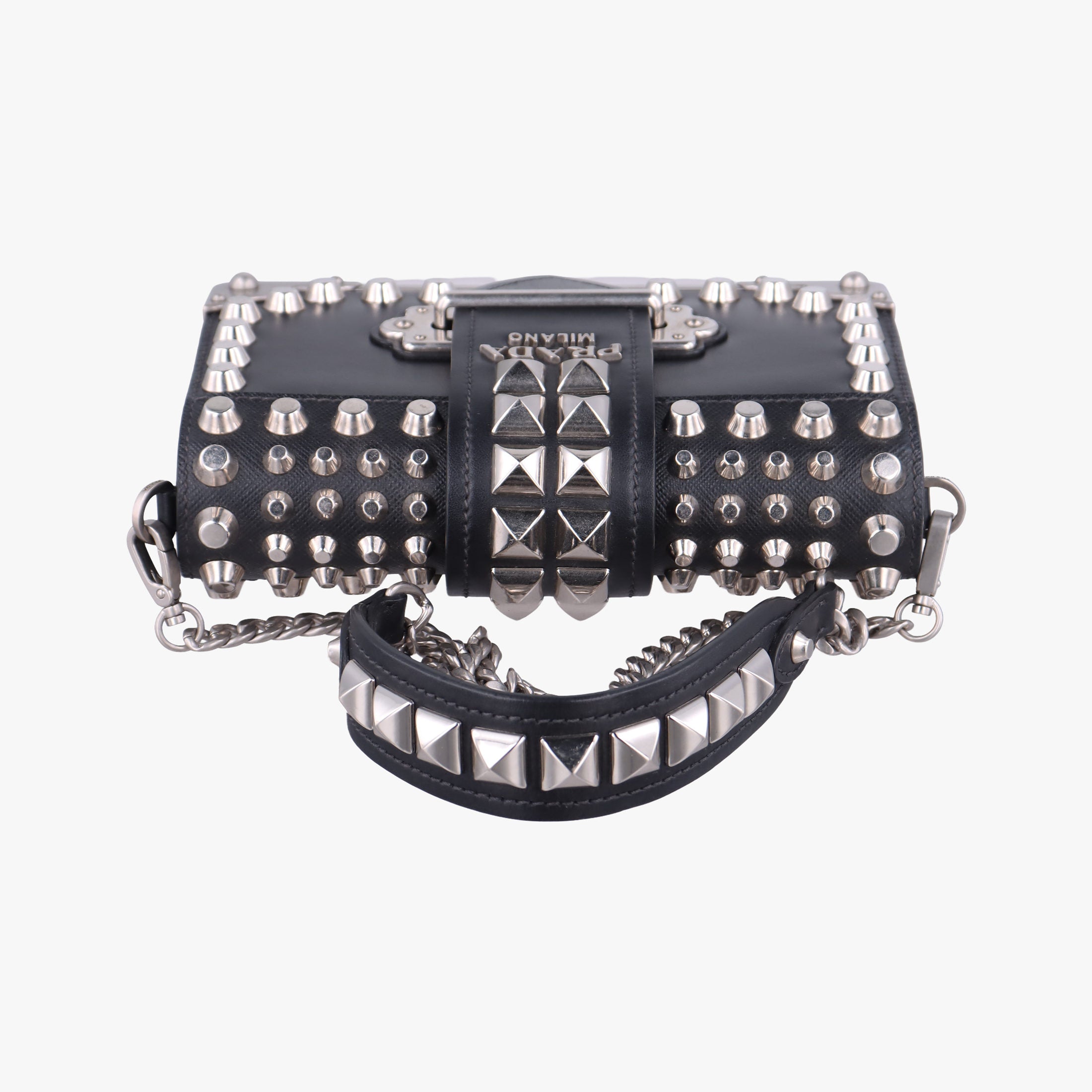 Pre-owned Prada Cahier Black Leather 1BH018 shoulderbag | stylenewstar