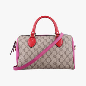 Pre-owned Gucci GG SUPREME beige×red×pink PVC coated canvas×Leather 409529 shoulderbag | stylenewstar
