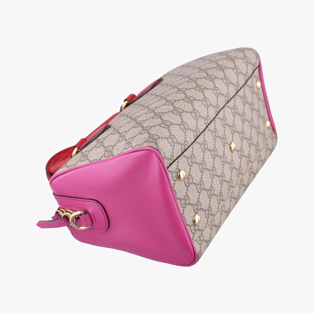 Pre-owned Gucci GG SUPREME beige×red×pink PVC coated canvas×Leather 409529 shoulderbag | stylenewstar