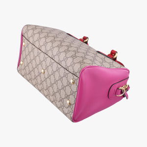 Pre-owned Gucci GG SUPREME beige×red×pink PVC coated canvas×Leather 409529 shoulderbag | stylenewstar