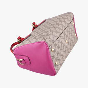 Pre-owned Gucci GG SUPREME beige×red×pink PVC coated canvas×Leather 409529 shoulderbag | stylenewstar
