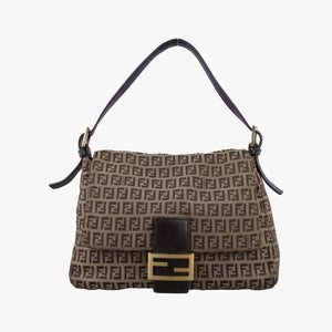 Pre-owned Fendi Mama Baguette Zucchino Brown Canvas×Leather 8BR001 shoulderbag | stylenewstar