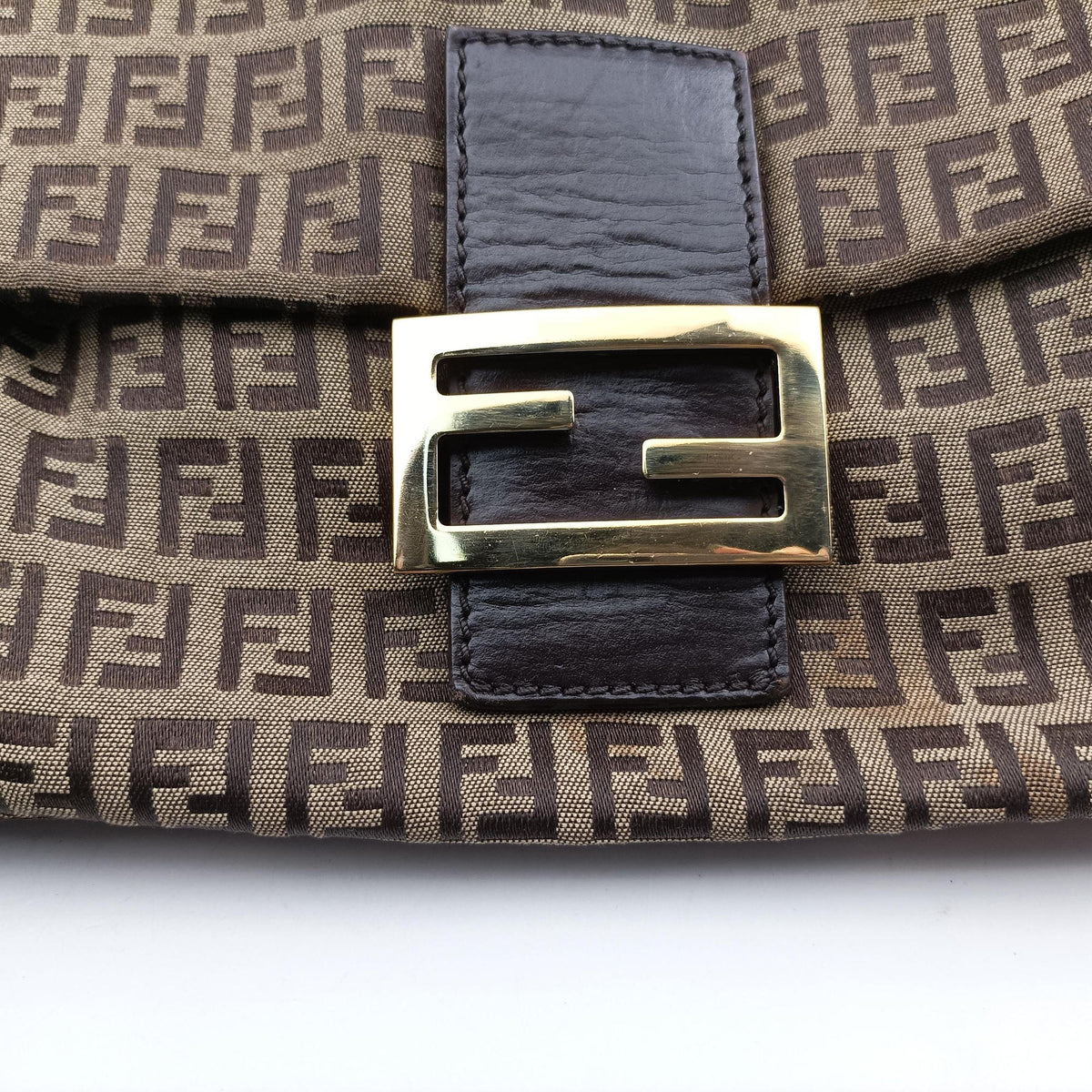 Pre-owned Fendi Mama Baguette Zucchino Brown Canvas×Leather 8BR001 shoulderbag | stylenewstar