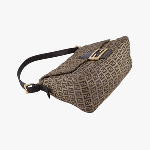 Pre-owned Fendi Mama Baguette Zucchino Brown Canvas×Leather 8BR001 shoulderbag | stylenewstar