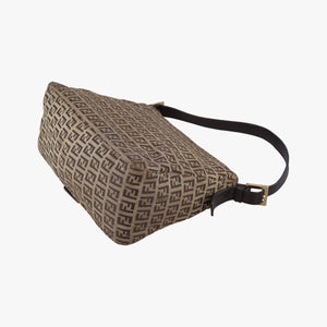 Pre-owned Fendi Mama Baguette Zucchino Brown Canvas×Leather 8BR001 shoulderbag | stylenewstar