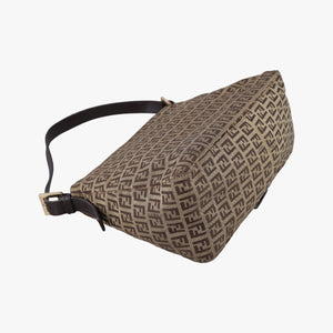 Pre-owned Fendi Mama Baguette Zucchino Brown Canvas×Leather 8BR001 shoulderbag | stylenewstar