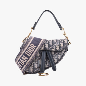 Pre-owned Christian Dior Saddle Navy Jacquard × Leather  shoulderbag | stylenewstar