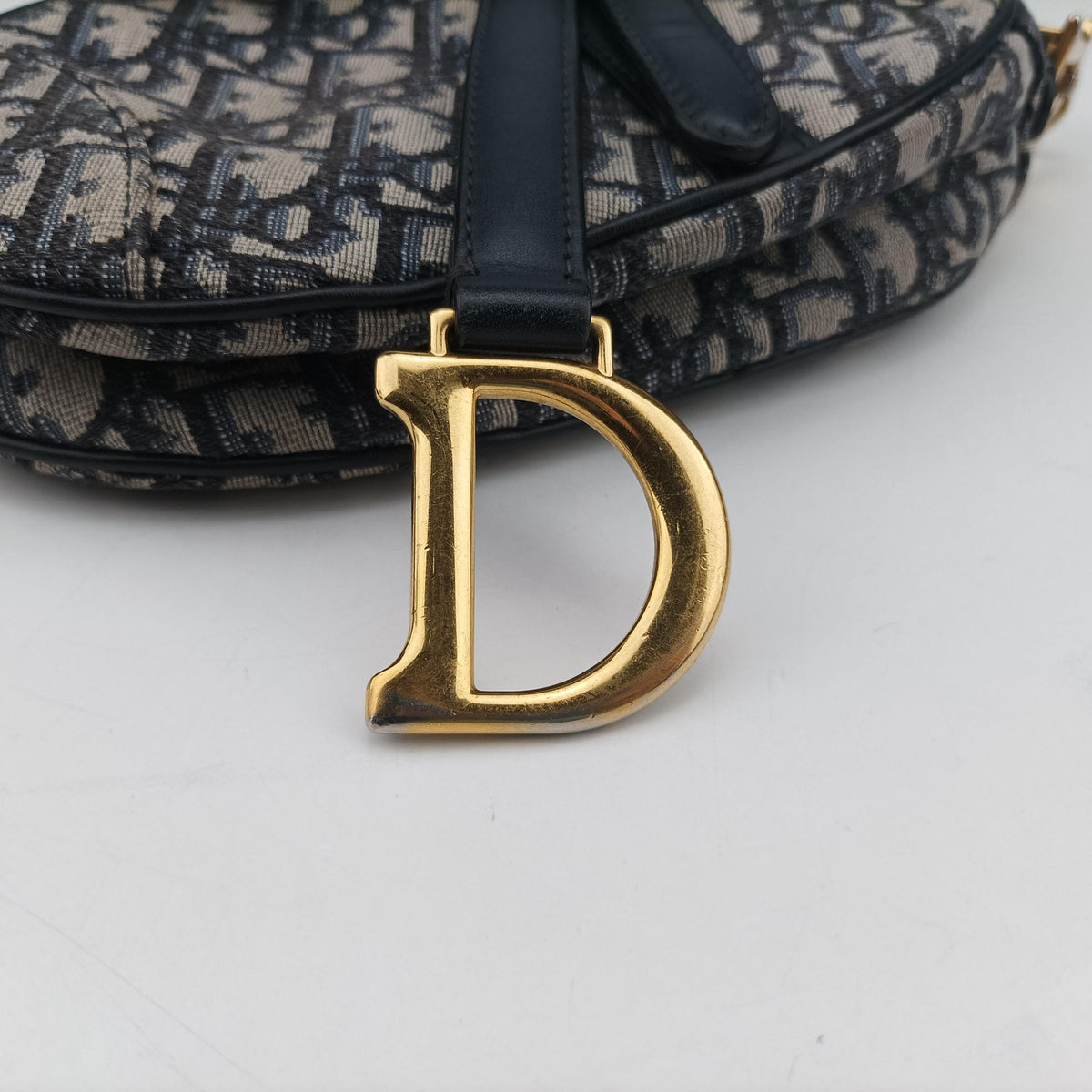Pre-owned Christian Dior Saddle Navy Jacquard × Leather  shoulderbag | stylenewstar