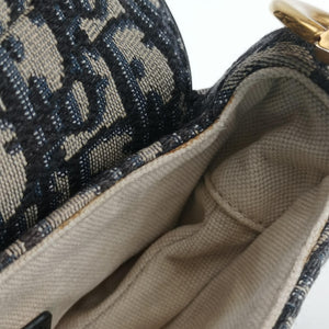 Pre-owned Christian Dior Saddle Navy Jacquard × Leather  shoulderbag | stylenewstar