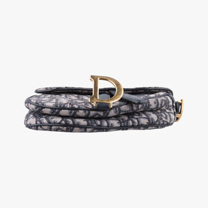 Pre-owned Christian Dior Saddle Navy Jacquard × Leather  shoulderbag | stylenewstar
