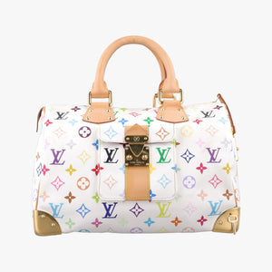 Pre-owned Louis Vuitton Speedy 30 white Monogram Multicolor M92643 handbag | stylenewstar