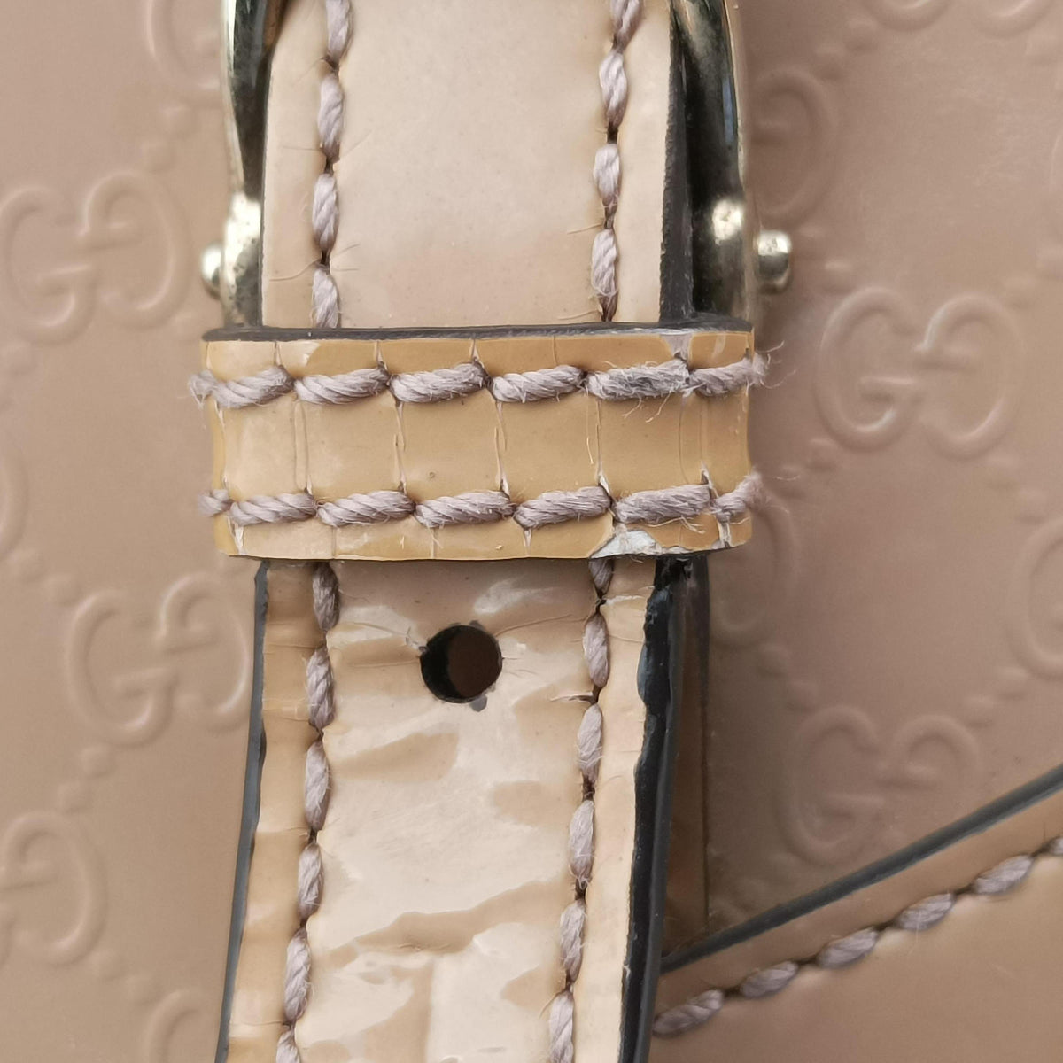 Pre-owned Gucci Microguccissima Beige Patent Leather 309614 shoulderbag | stylenewstar