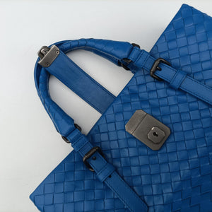 Pre-owned Bottega Veneta Roma Intrecciato Blue lambskin  handbag | stylenewstar
