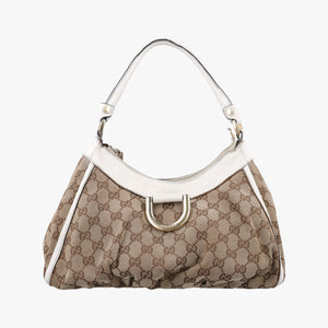 Pre-owned Gucci Abbey D-ring Hobo Beige×White canvas×leather 190525 handbag | stylenewstar