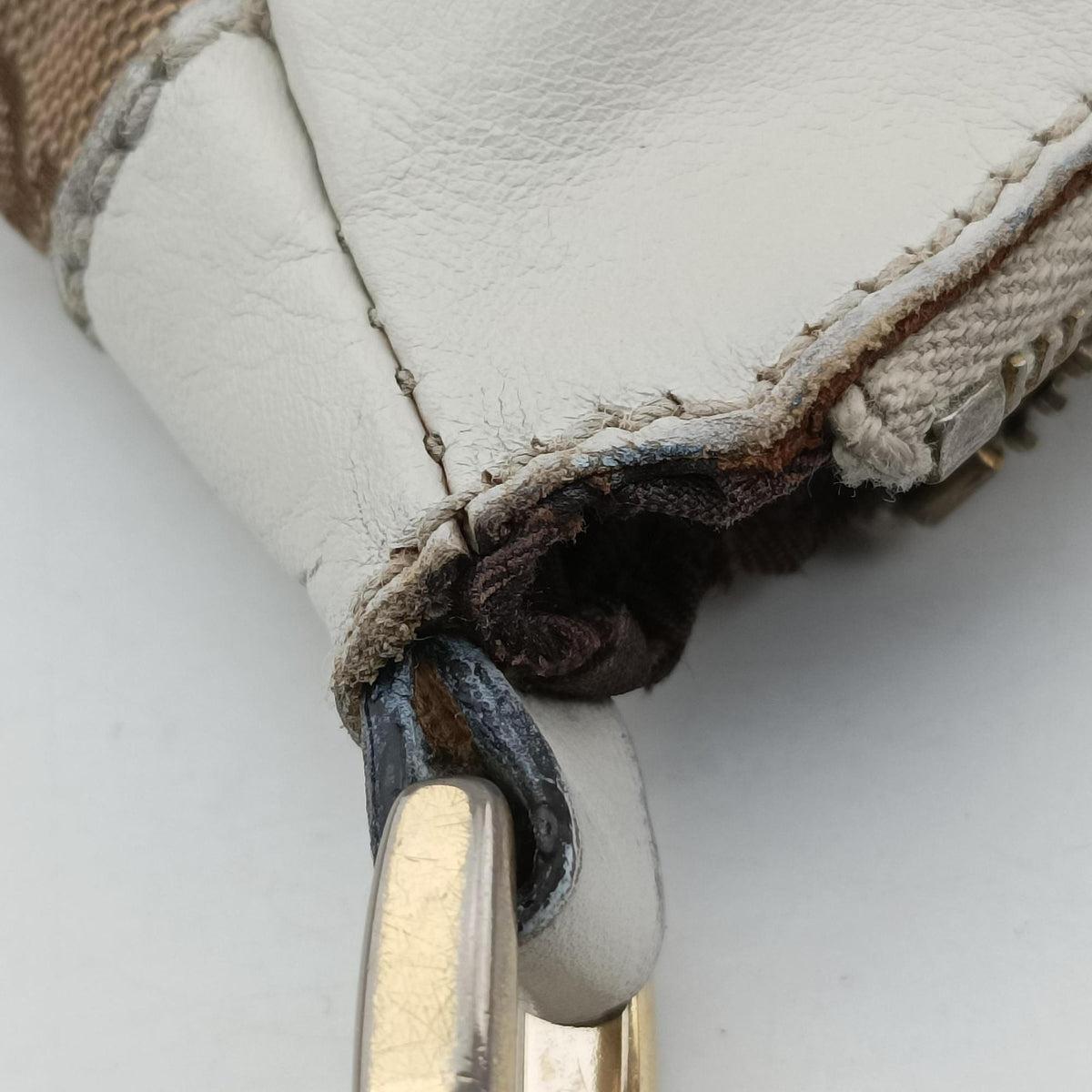 Pre-owned Gucci Abbey D-ring Hobo Beige×White canvas×leather 190525 handbag | stylenewstar