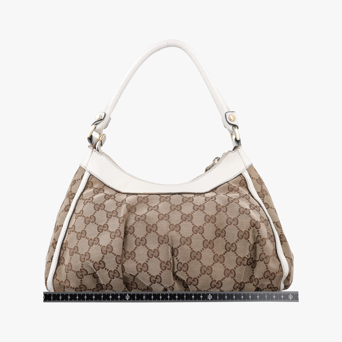 Pre-owned Gucci Abbey D-ring Hobo Beige×White canvas×leather 190525 handbag | stylenewstar