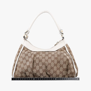 Pre-owned Gucci Abbey D-ring Hobo Beige×White canvas×leather 190525 handbag | stylenewstar