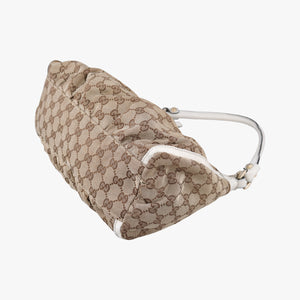 Pre-owned Gucci Abbey D-ring Hobo Beige×White canvas×leather 190525 handbag | stylenewstar